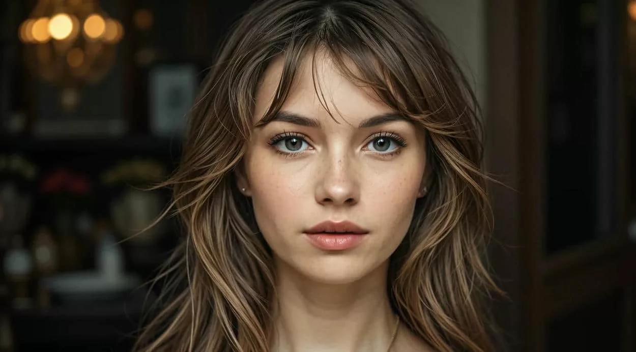femme avec frange rideau