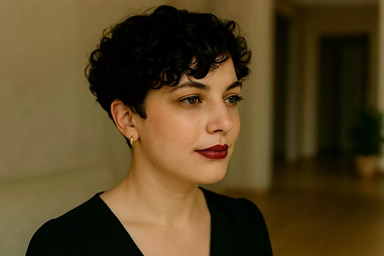 coupe courte bouclée femme cheveux noirs