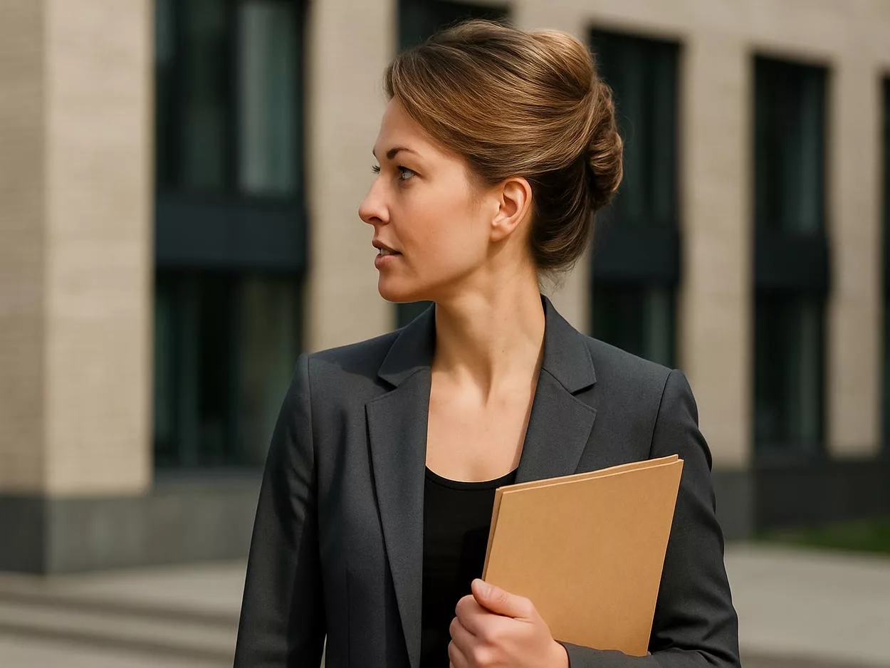 french twist femme en costume