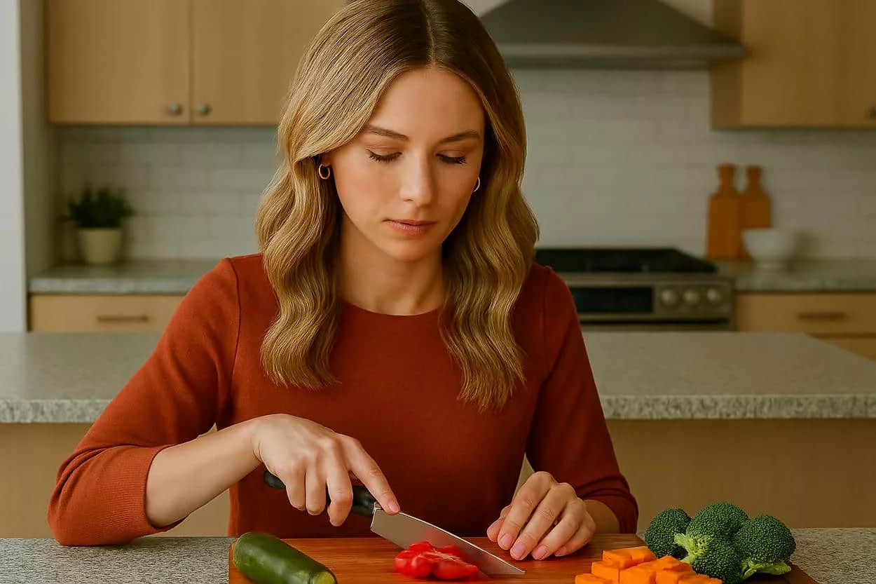 lived-in blond-femme dans la cuisine