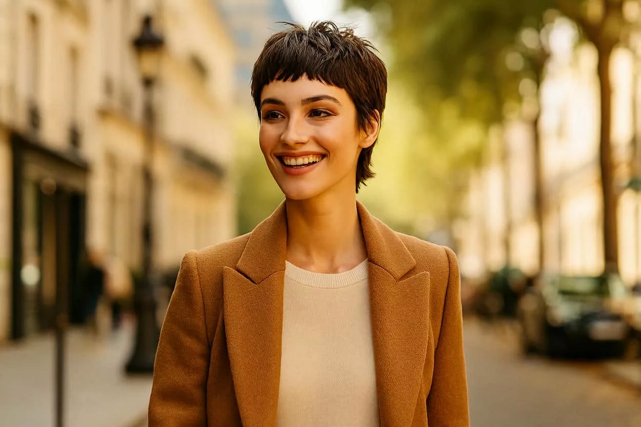 mixie cut femme souriante
