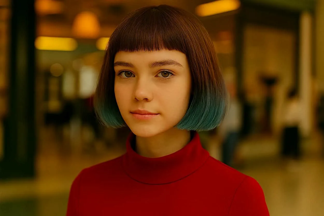 contraste coloré - micro-bob avec frange