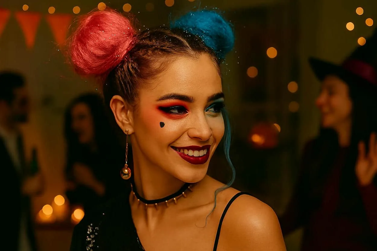 harley quinn double chignon coiffure halloween harley quinn double chignon coiffure halloween