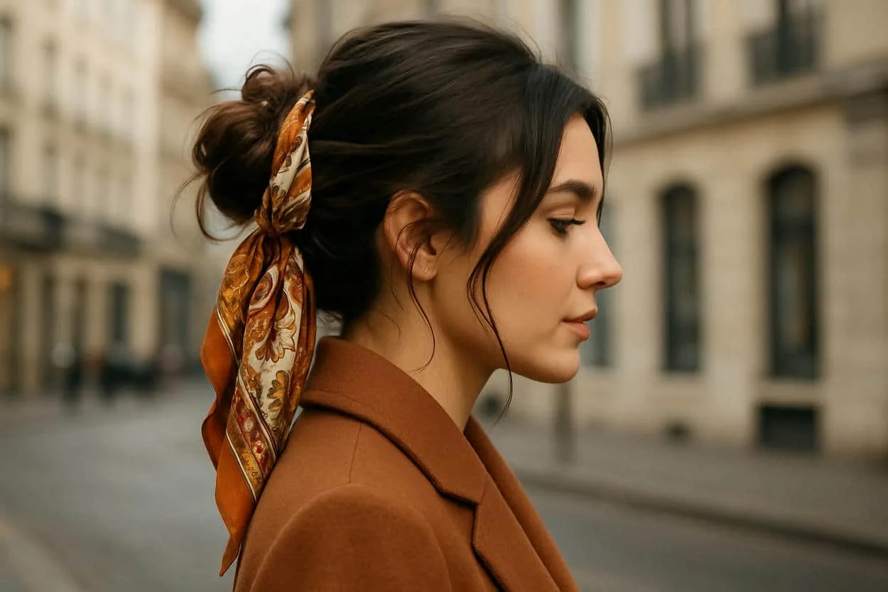 messy bun attaché avec foulard