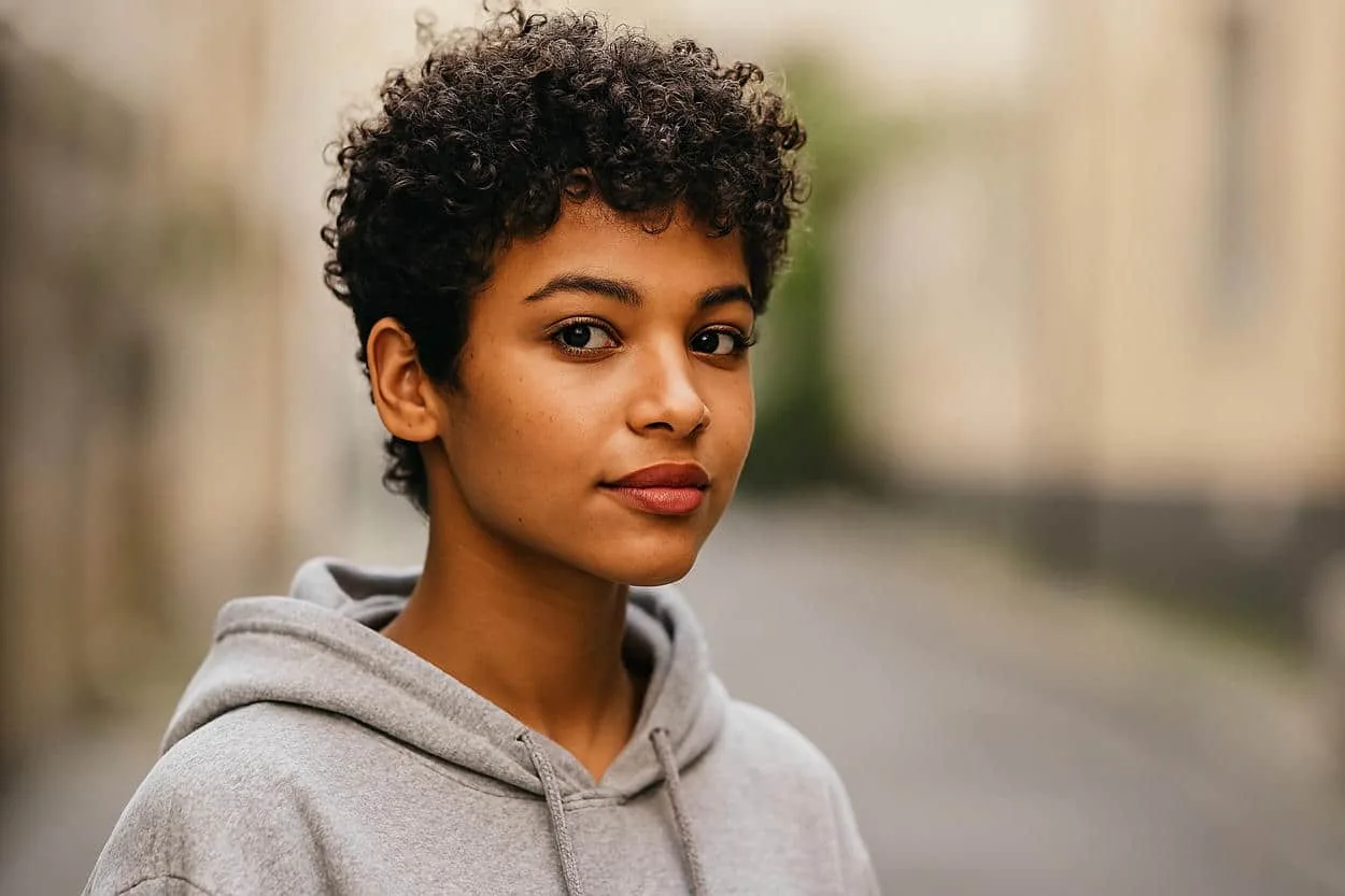 pixie curly femme dans la rue
