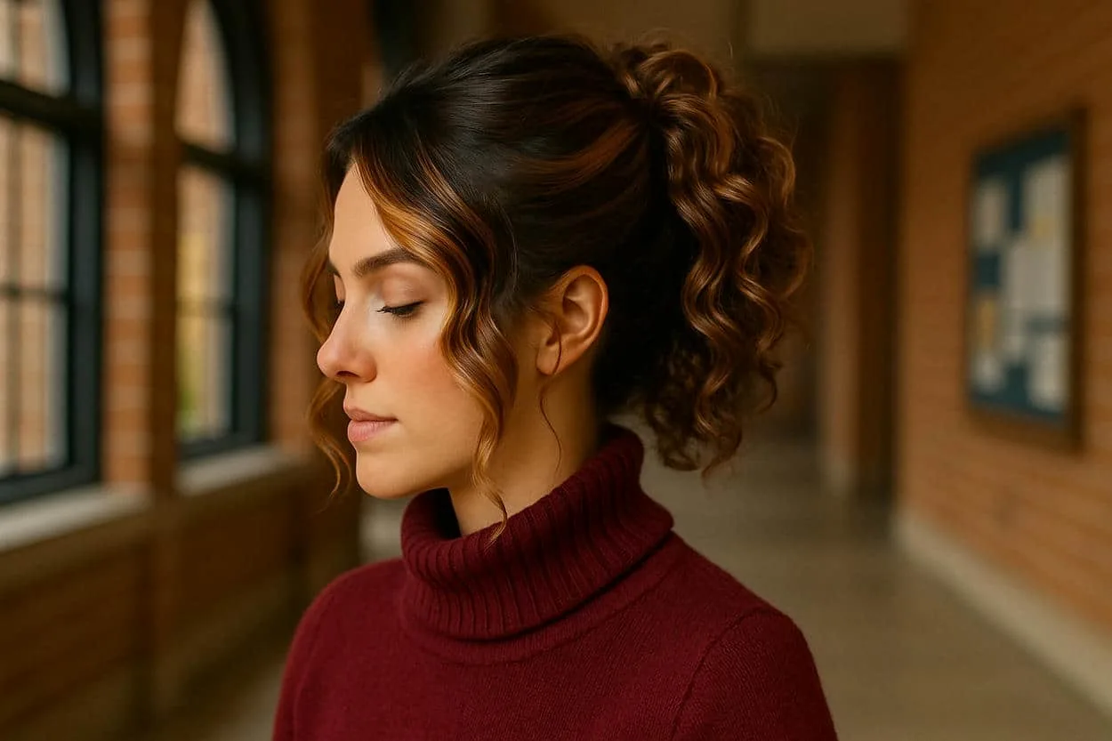 balayage châtain bouclé