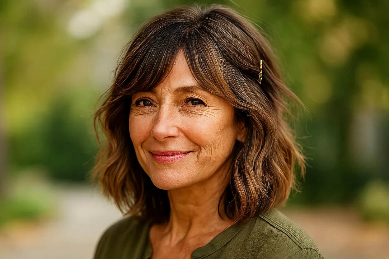 boho lob balayage femmes 50 ans