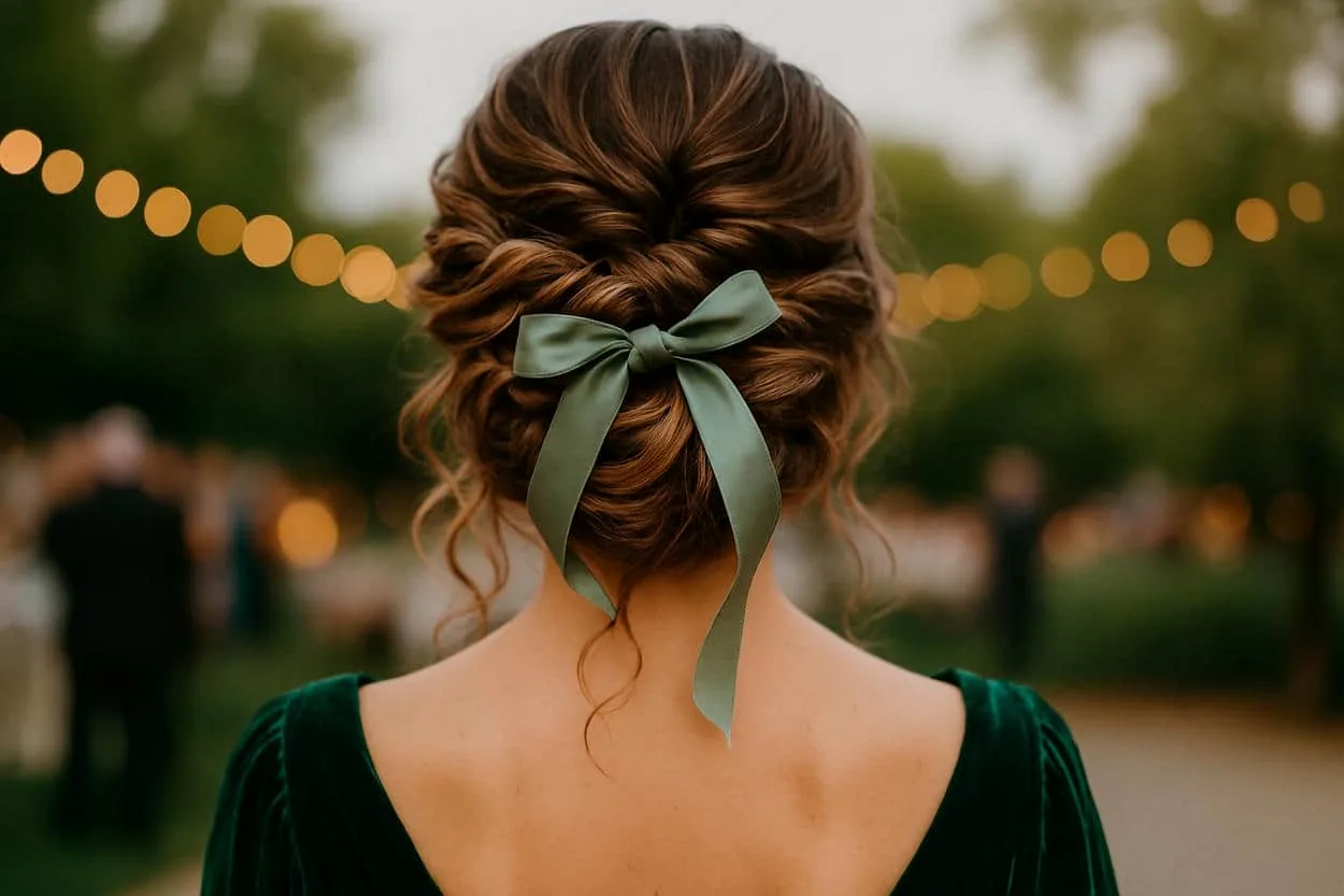 chignon de fête avec noeud chignon de fête avec nœud