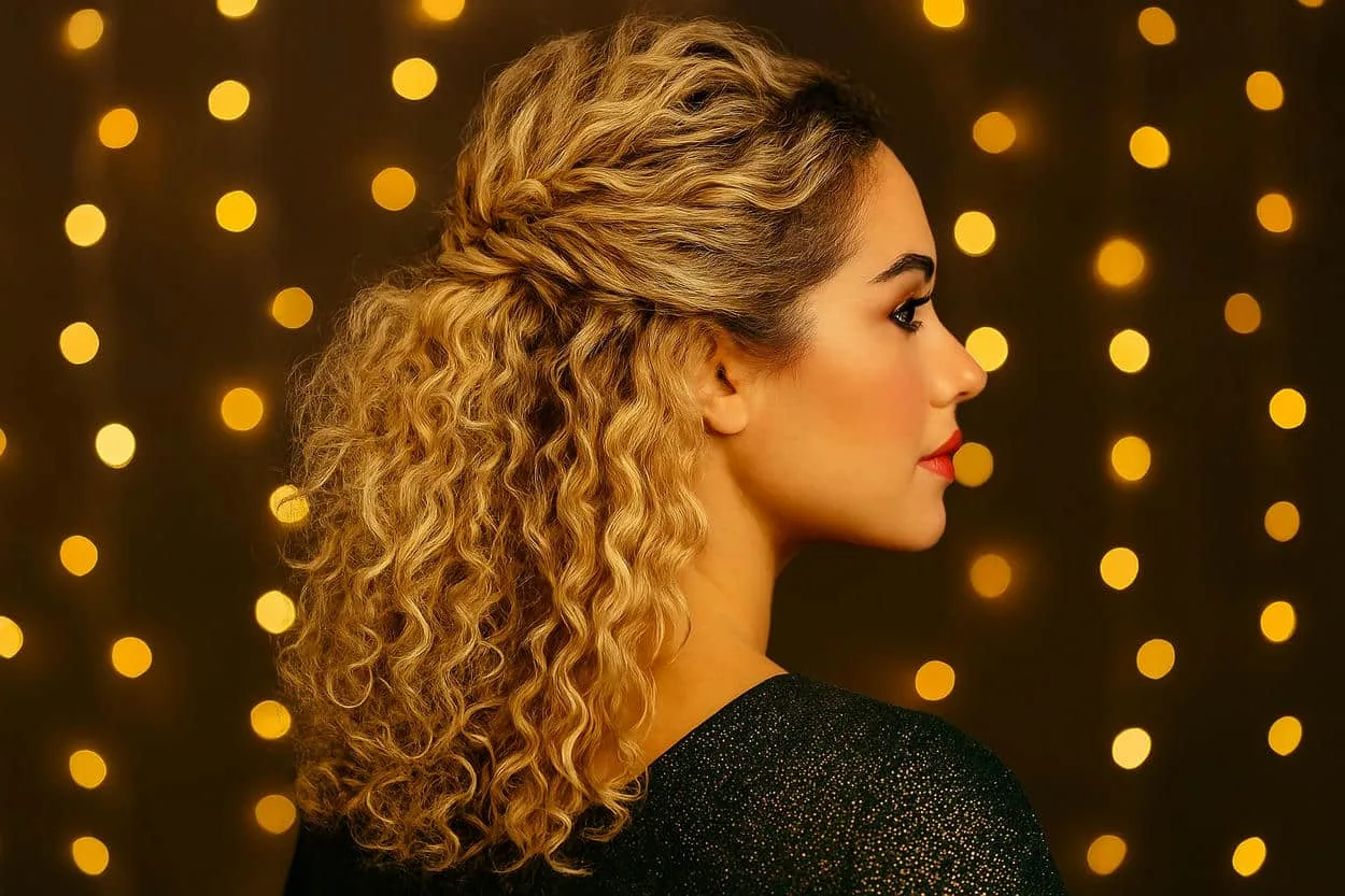 half-up boucles festives