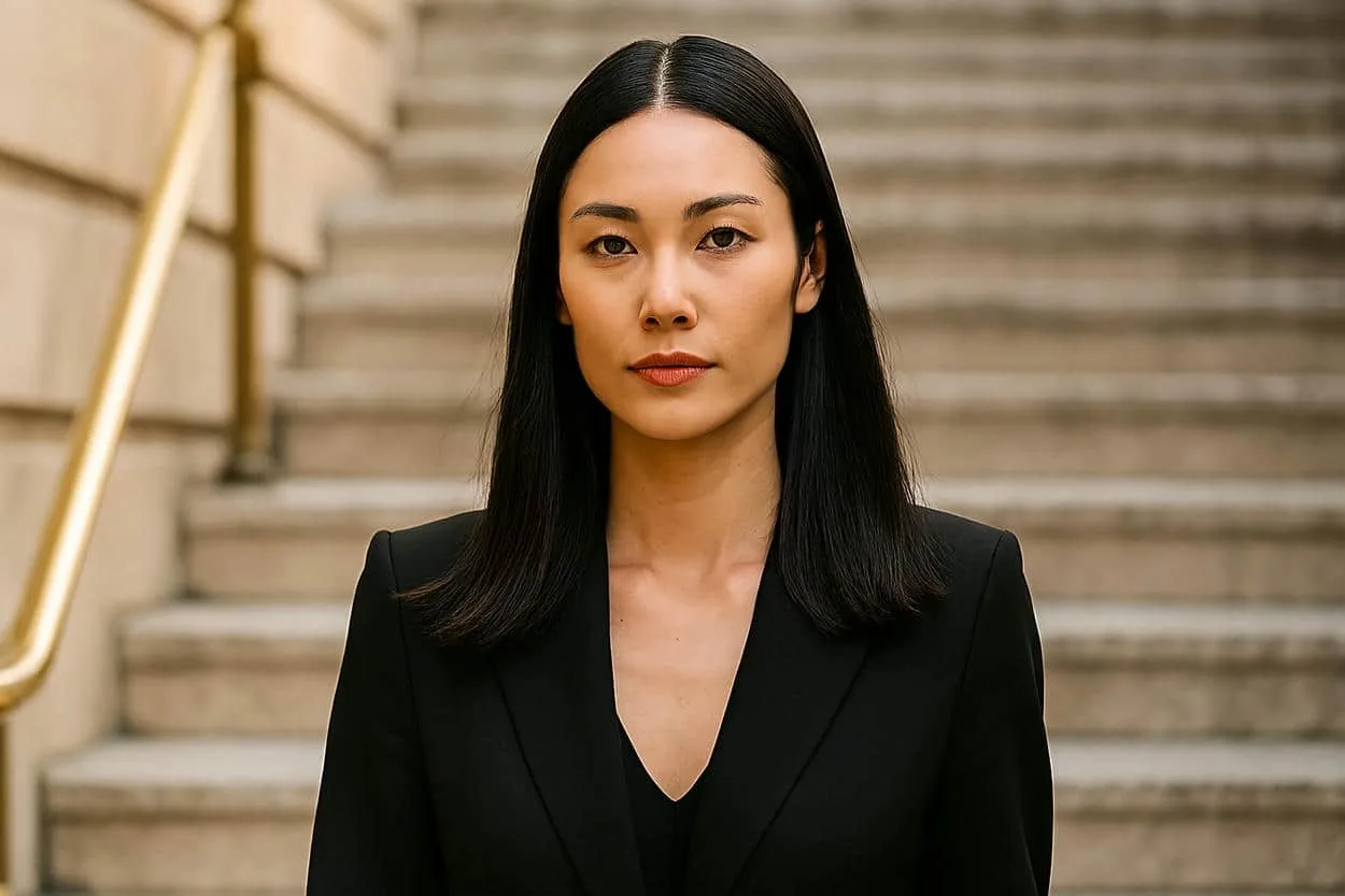 raie droite cheveux noirs