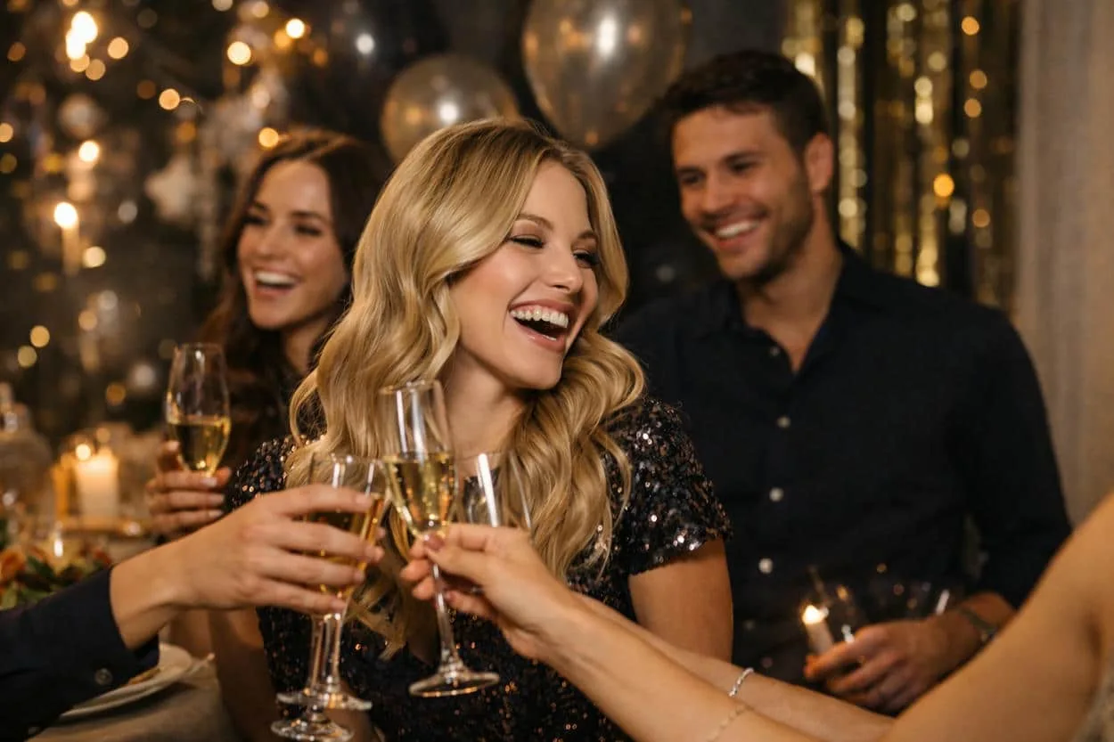 Ondulations larges glamour pour réveillon entre amis