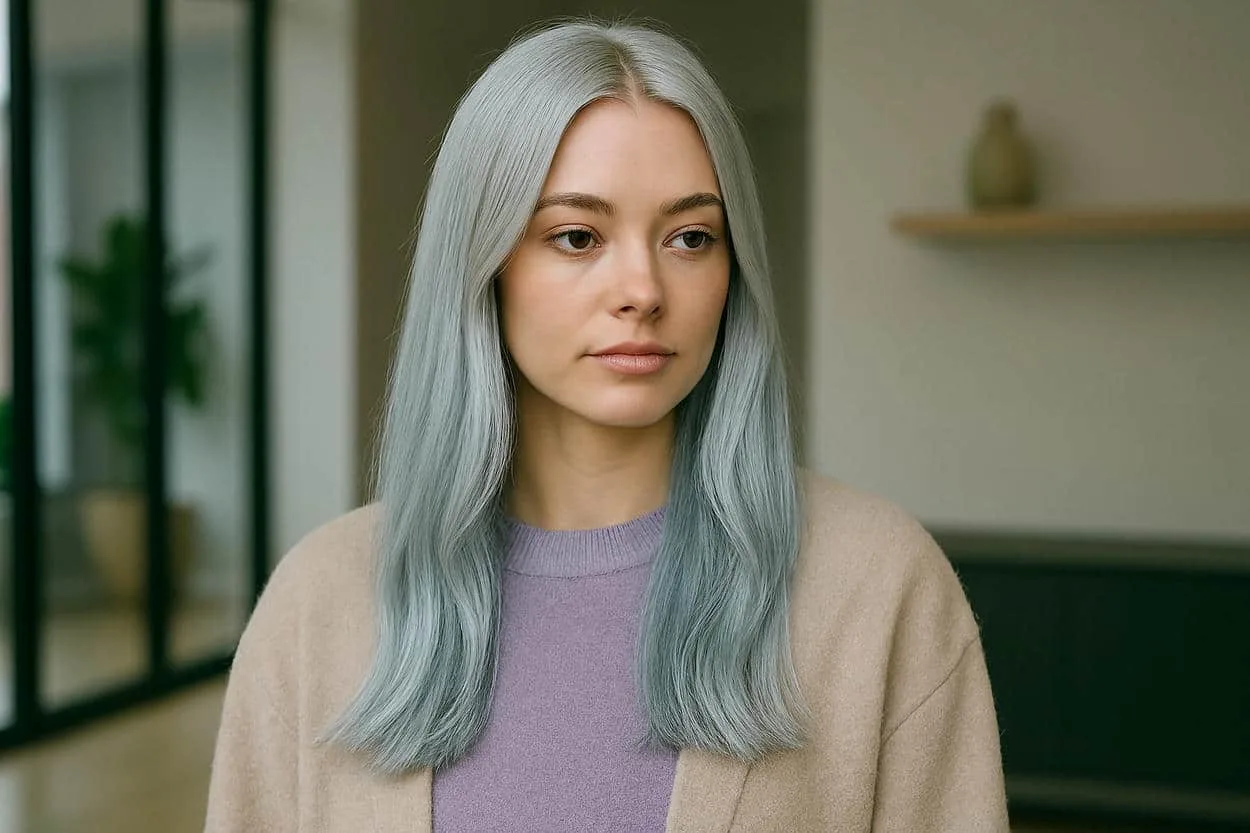 bleu pastel givré balayage inversé