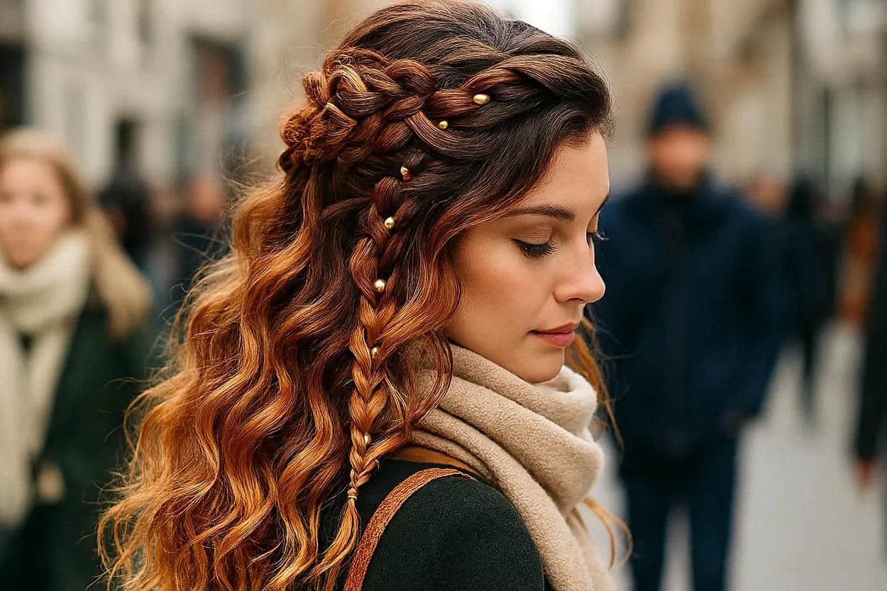 tresse bohème avec perles dorées