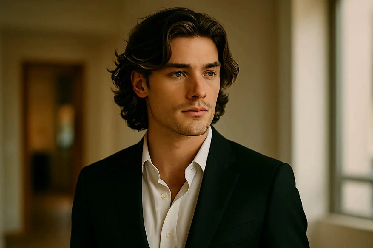 wavy naturel mi-long jeune homme