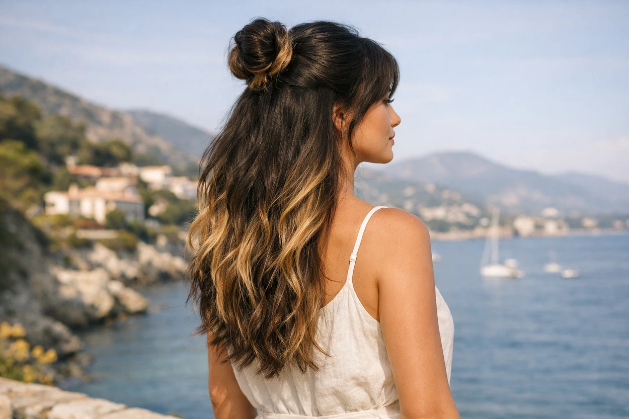 longs cheveux dégradés demi-attache